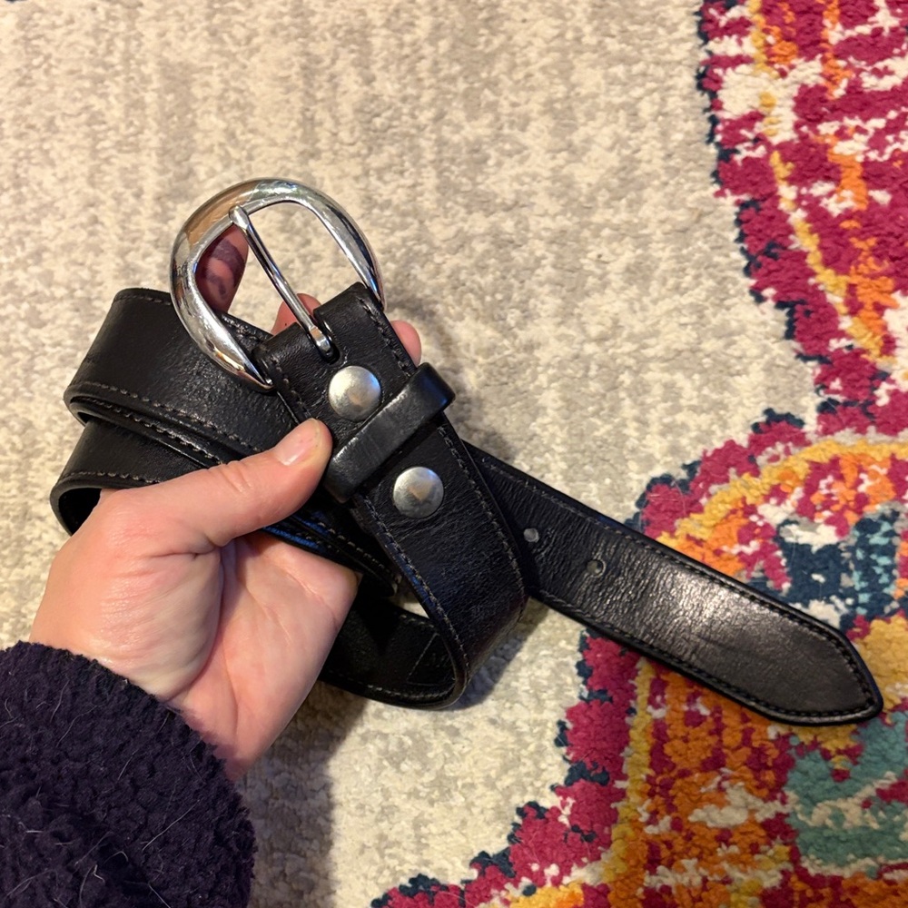 Black Leather Belt with Silver Buckle size 42